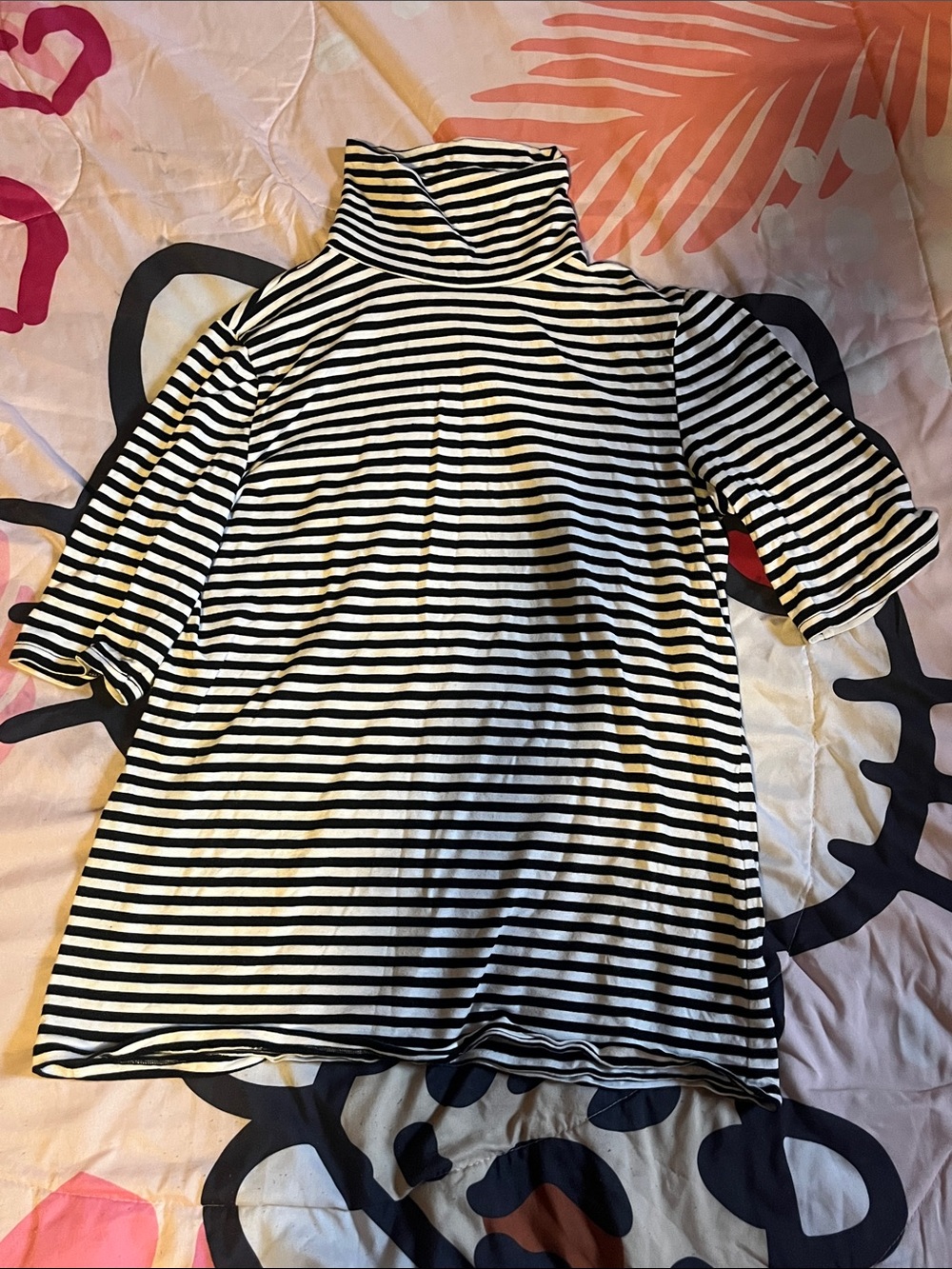 Merona Black & White Striped Turtleneck Short Sleeve Tee